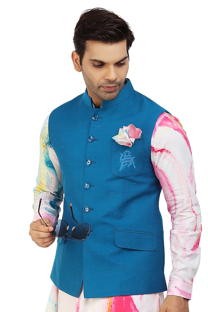 Baby Pink Kurta Set With Bundi Jacket by Nitesh Singh Chauhan at Pernia's Pop Up Shop