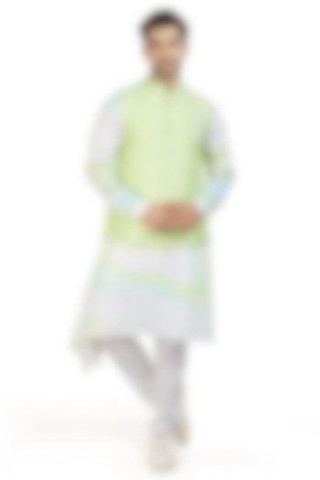 Mint Green Kurta Set With Bundi Jacket by Nitesh Singh Chauhan