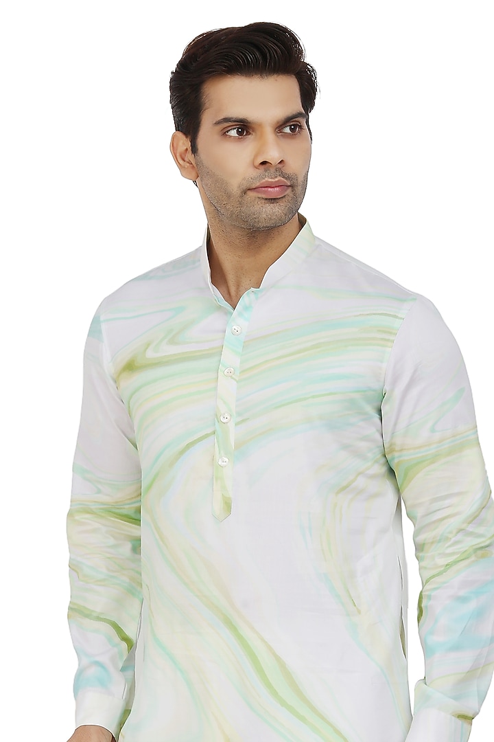 Mint Green Kurta Set With Bundi Jacket by Nitesh Singh Chauhan at Pernia's Pop Up Shop