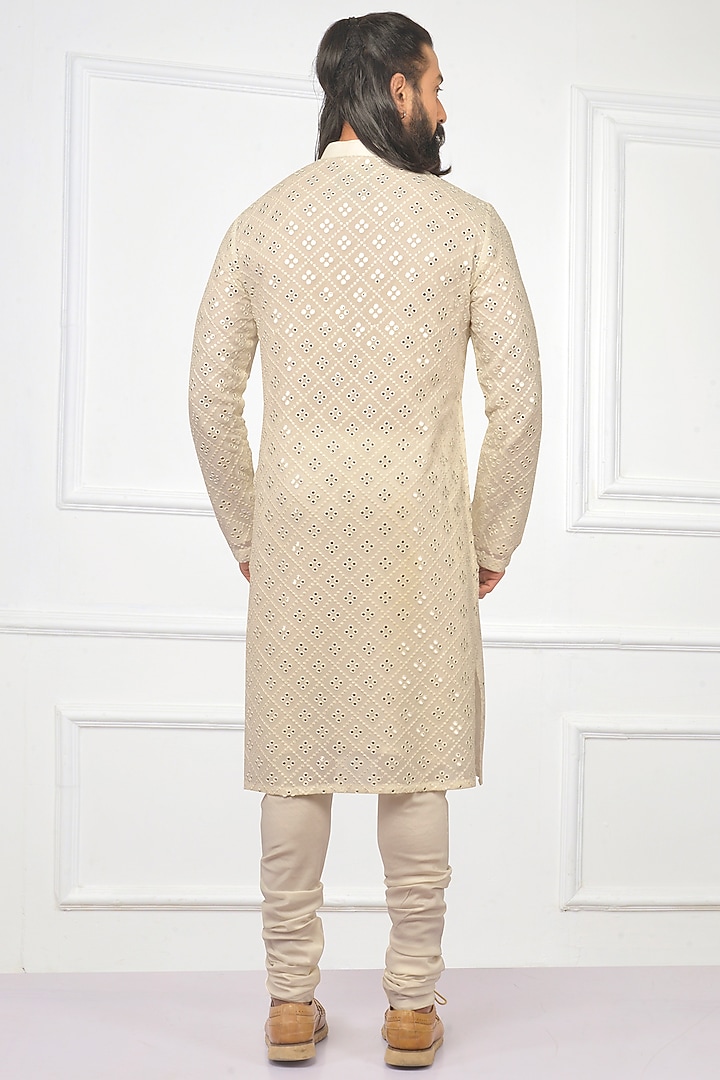 Off White Mukaish Embroidered Kurta Set by Nitesh Singh Chauhan at Pernia's Pop Up Shop