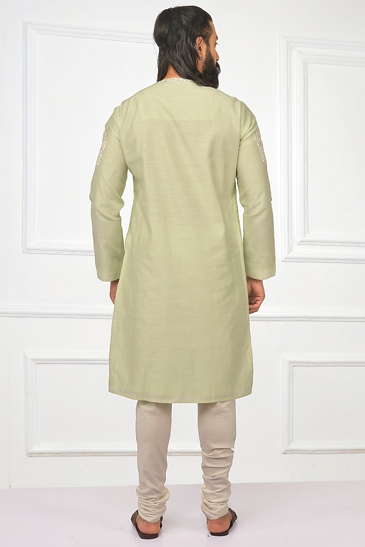 Mint Green Embroidered Rajasthani Angrakha Kurta Set by Nitesh Singh Chauhan at Pernia's Pop Up Shop