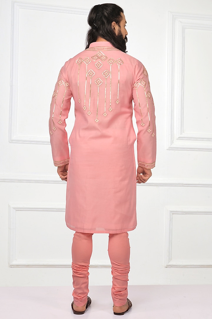Rose Pink Embroidered Rajasthani Kurta Set by Nitesh Singh Chauhan at Pernia's Pop Up Shop