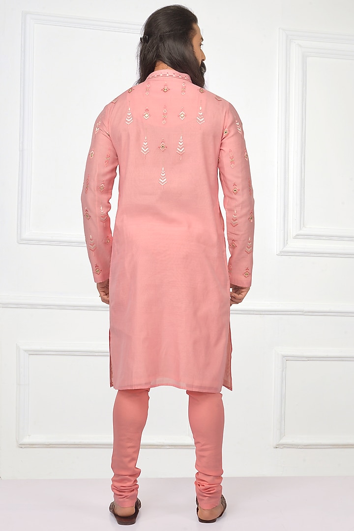 Rose Pink Embroidered Kurta Set by Nitesh Singh Chauhan at Pernia's Pop Up Shop