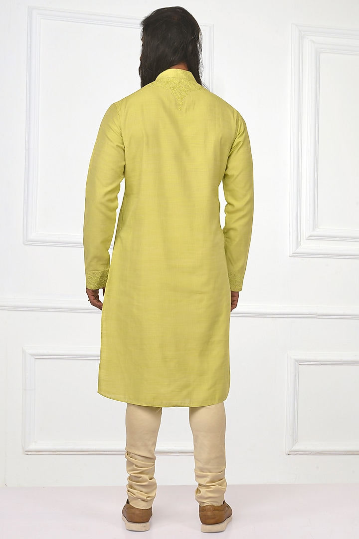 Pear Green Embroidered Kurta Set by Nitesh Singh Chauhan at Pernia's Pop Up Shop