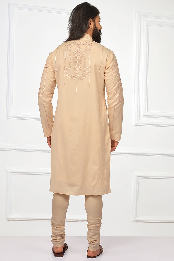 Peach Embroidered Kurta Set by Nitesh Singh Chauhan at Pernia's Pop Up Shop