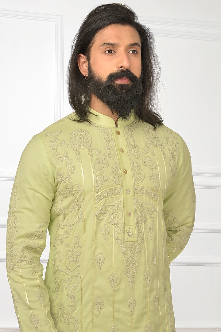 Pista Green Embroidered Kurta Set by Nitesh Singh Chauhan at Pernia's Pop Up Shop