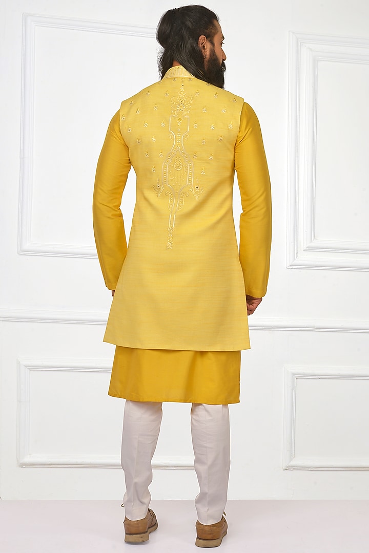 Summer Daffodil Yellow Bundi Jacket With Kurta Set by Nitesh Singh Chauhan at Pernia's Pop Up Shop