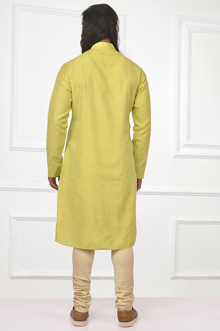Pear Green Embroidered Kurta Set With Bundi Jacket by Nitesh Singh Chauhan at Pernia's Pop Up Shop