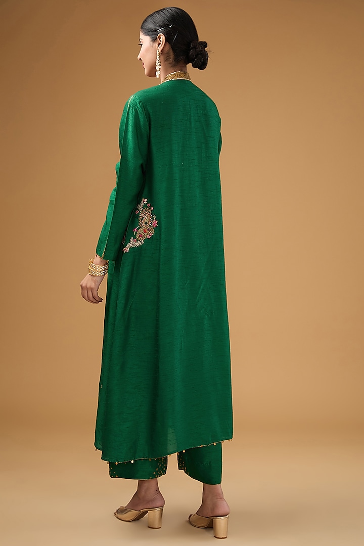 Green Silk Gota Patti Embroidered Kurta Set by Niti Bothra at Pernia's Pop Up Shop