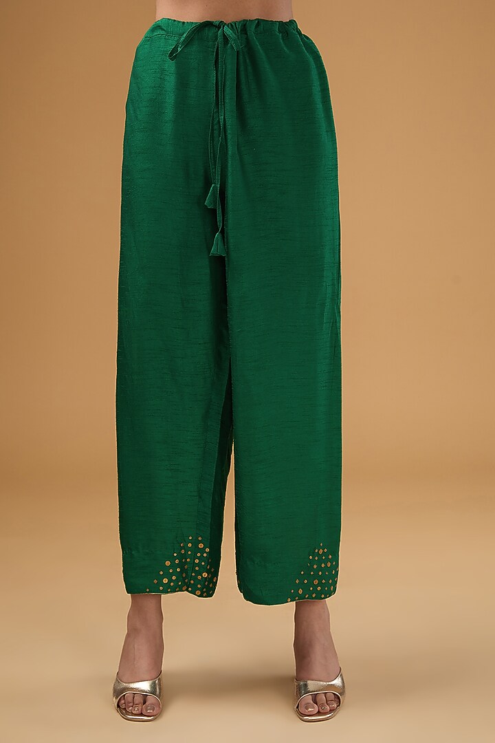 Green Silk Gota Patti Embroidered Kurta Set by Niti Bothra at Pernia's Pop Up Shop