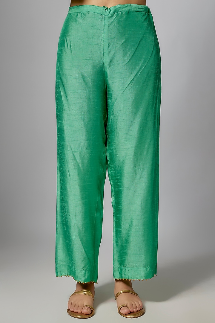 Green Silk Zardosi Embroidered Kurta Set by Niti Bothra at Pernia's Pop Up Shop