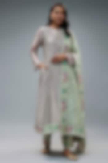 Green Chanderi Silk Printed & Embroidered Kalidar Kurta Set by Niti Bothra at Pernia's Pop Up Shop
