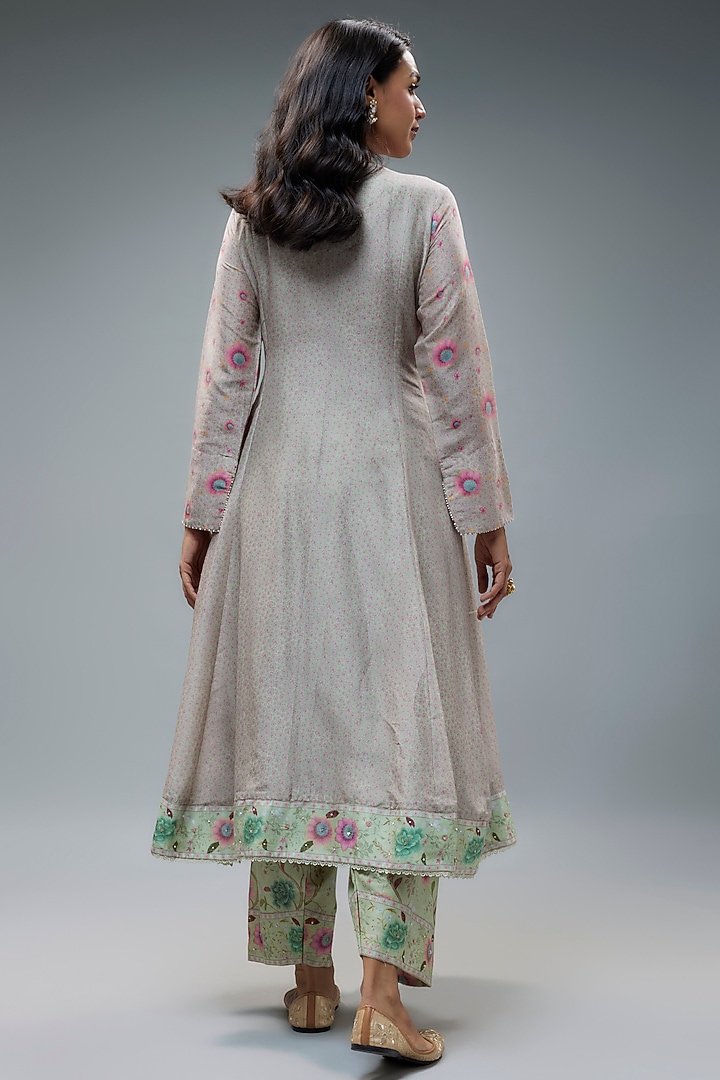 Green Chanderi Silk Printed & Embroidered Kalidar Kurta Set by Niti Bothra at Pernia's Pop Up Shop