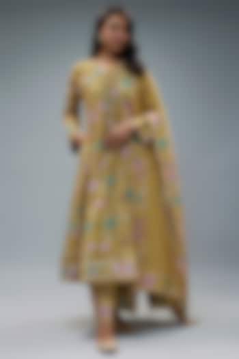 Yellow Chanderi Silk Printed Kurta Set by Niti Bothra at Pernia's Pop Up Shop