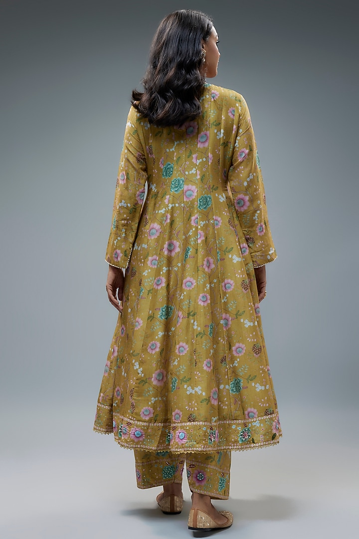 Yellow Chanderi Silk Printed Kurta Set by Niti Bothra at Pernia's Pop Up Shop