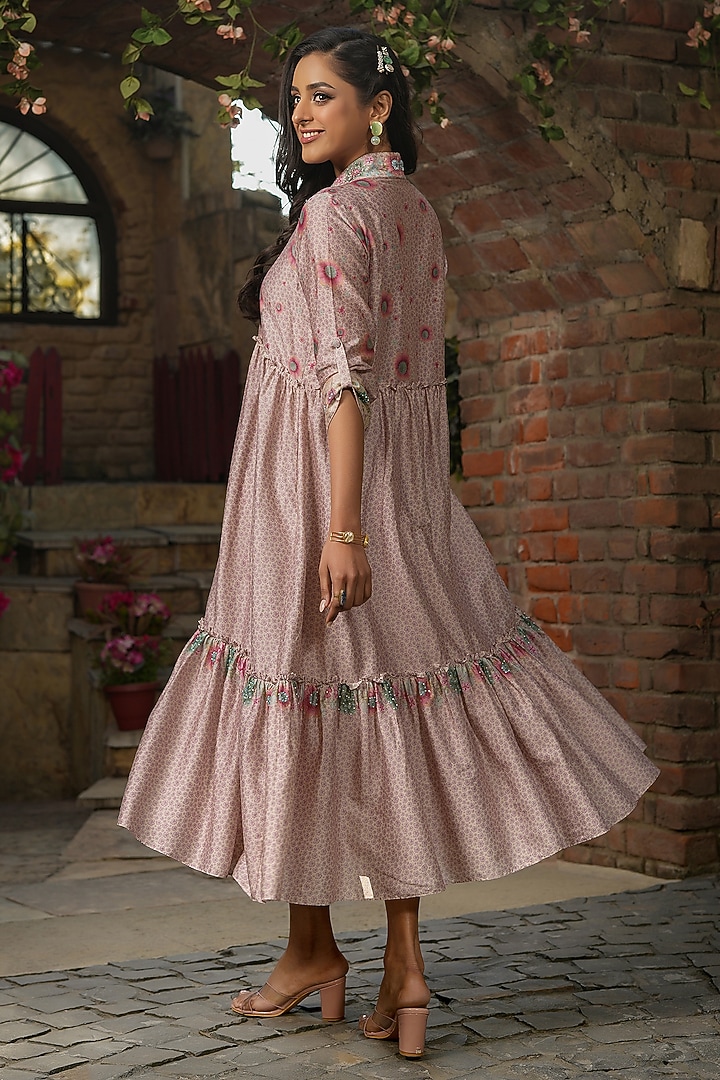 Ivory Silk Chanderi Embroidered Midi Vacation Dress by Niti Bothra at Pernia's Pop Up Shop