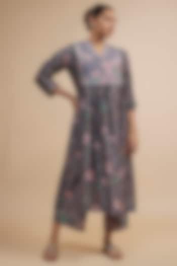 Purple Silk Chanderi Beads Embroidered & Floral Printed Kurta Set by Niti Bothra at Pernia's Pop Up Shop