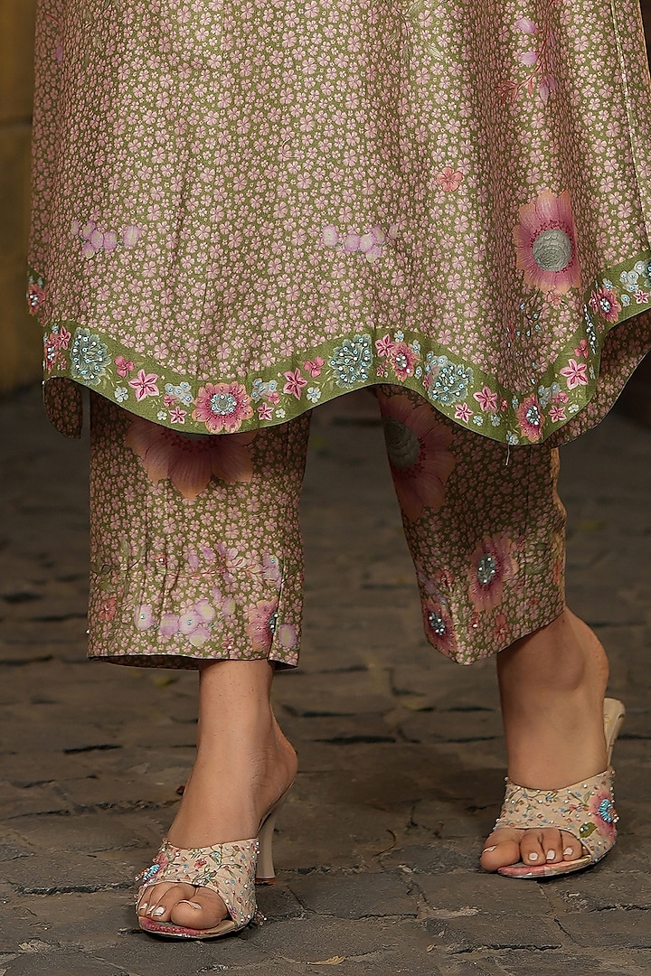 Dark Green Silk Chanderi Embroidered Co-Ord Set by Niti Bothra at Pernia's Pop Up Shop
