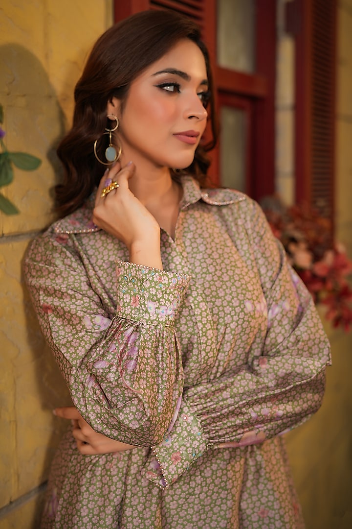 Dark Green Silk Chanderi Embroidered Co-Ord Set by Niti Bothra at Pernia's Pop Up Shop