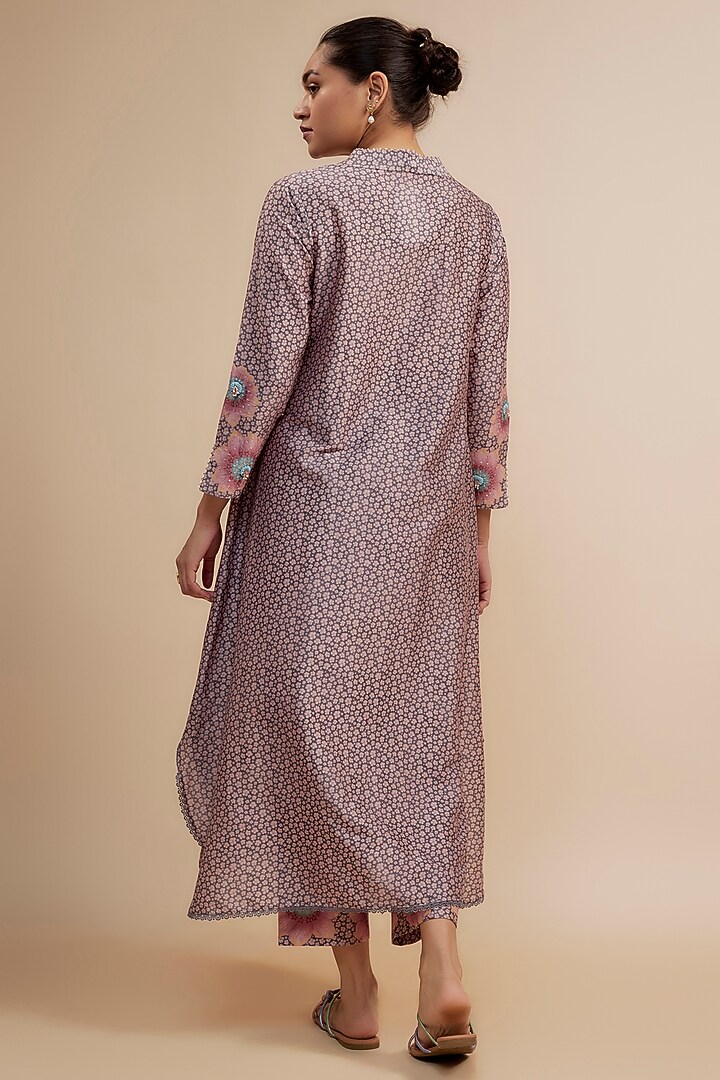 Purple Silk Chanderi Beads Embroidered & Floral Printed Kurta Set by Niti Bothra at Pernia's Pop Up Shop