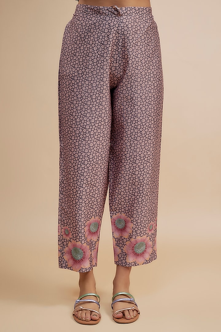 Purple Silk Chanderi Beads Embroidered & Floral Printed Kurta Set by Niti Bothra at Pernia's Pop Up Shop