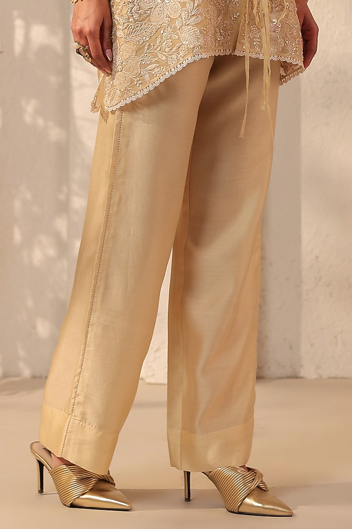 Beige Organza Applique Embroidered Co-Ord Set by Niti Bothra at Pernia's Pop Up Shop