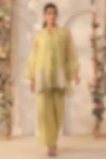 Green Organza & Silk Tencel Co-Ord Set by Niti Bothra at Pernia's Pop Up Shop