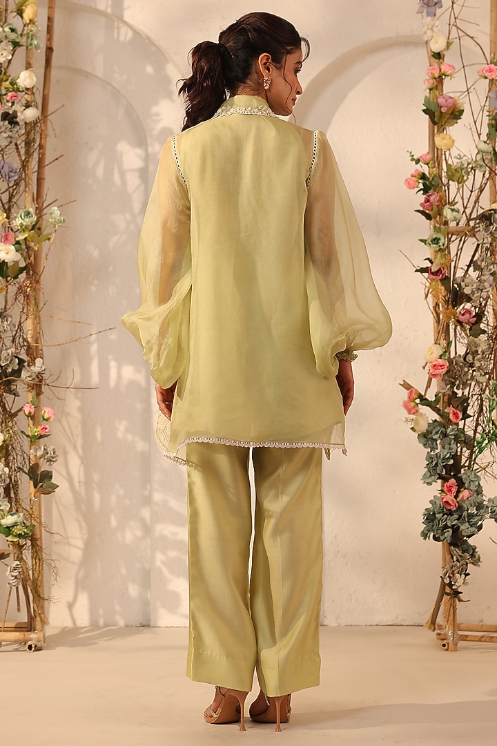 Green Organza & Silk Tencel Co-Ord Set by Niti Bothra at Pernia's Pop Up Shop