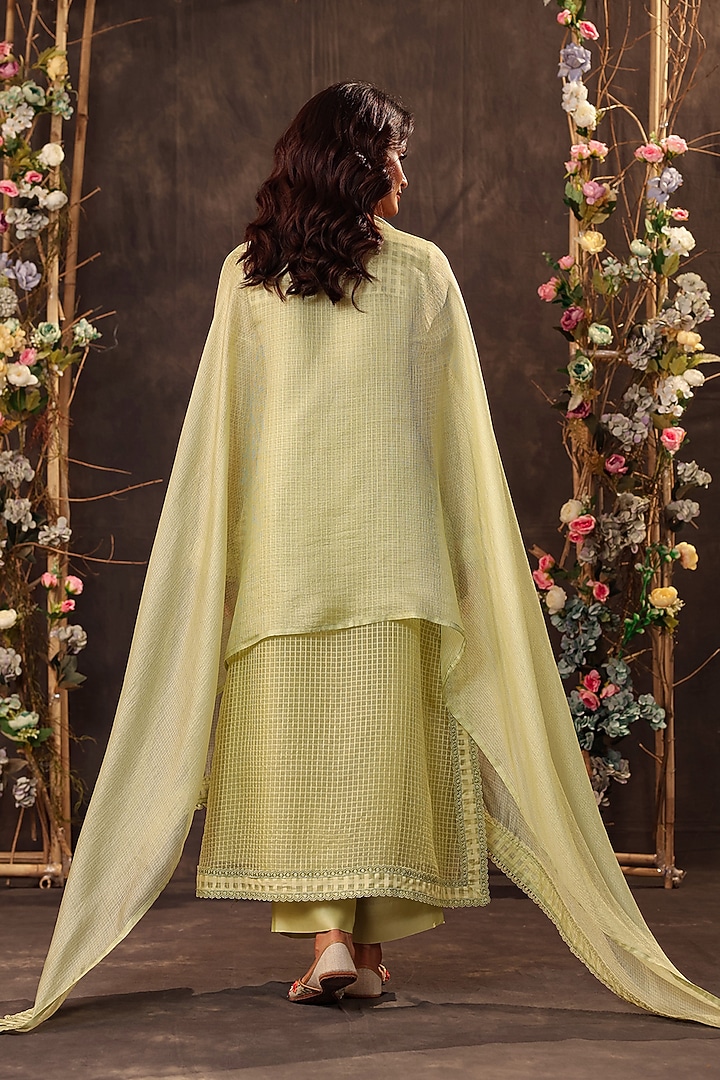 Green Silk Chanderi Resham & Applique Embroidered Kurta Set by Niti Bothra at Pernia's Pop Up Shop