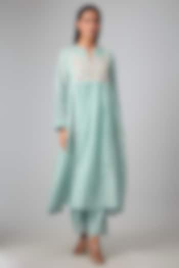 Light Blue Silk Chanderi Kurta Set by Niti Bothra at Pernia's Pop Up Shop