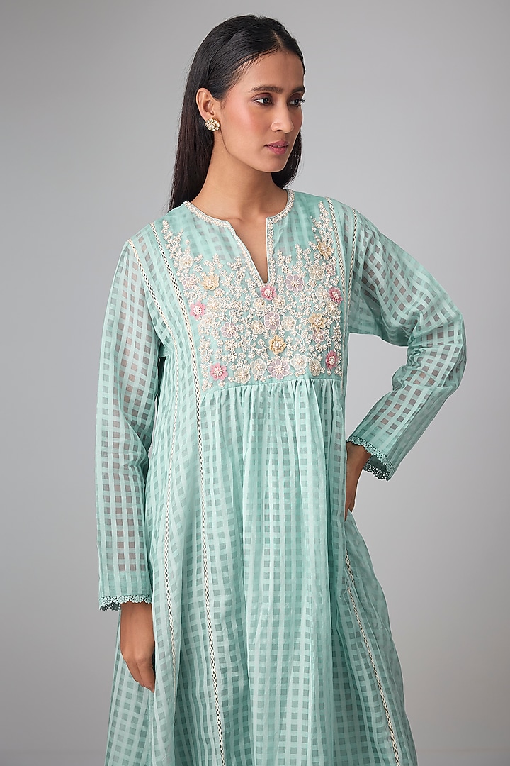 Light Blue Silk Chanderi Kurta Set by Niti Bothra at Pernia's Pop Up Shop