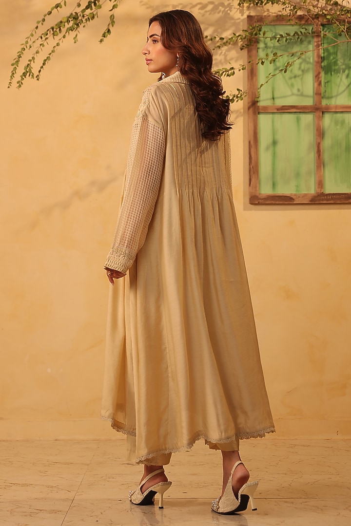 Beige Silk Chanderi & Silk Tencel Kurta Set by Niti Bothra at Pernia's Pop Up Shop