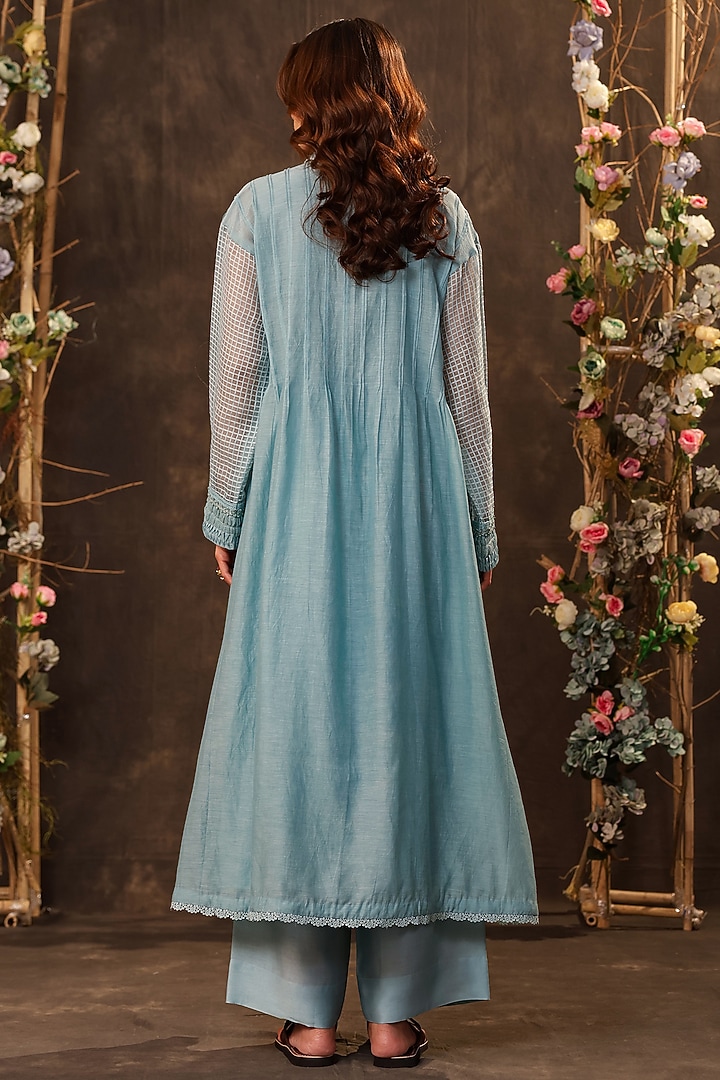 Light Blue Silk Chanderi & Silk Tencel Kurta Set by Niti Bothra at Pernia's Pop Up Shop