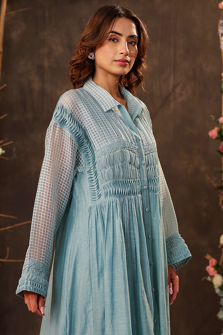 Light Blue Silk Chanderi & Silk Tencel Kurta Set by Niti Bothra at Pernia's Pop Up Shop