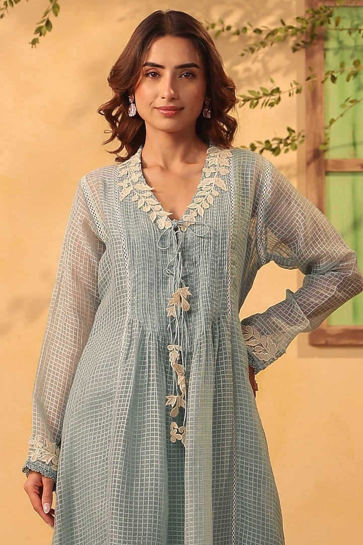Light Blue Silk Chanderi Applique Embroidered Kurta Set by Niti Bothra at Pernia's Pop Up Shop