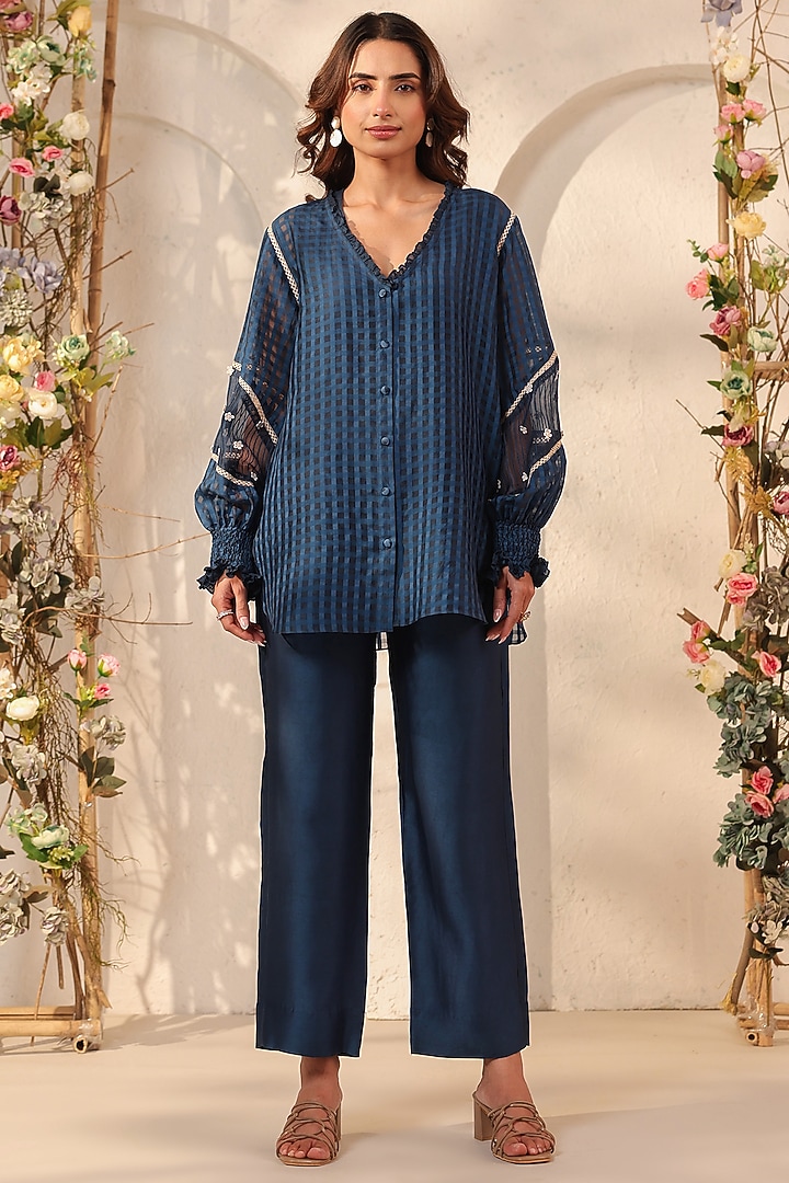 Dark Blue Silk Chanderi Co-Ord Set by Niti Bothra at Pernia's Pop Up Shop