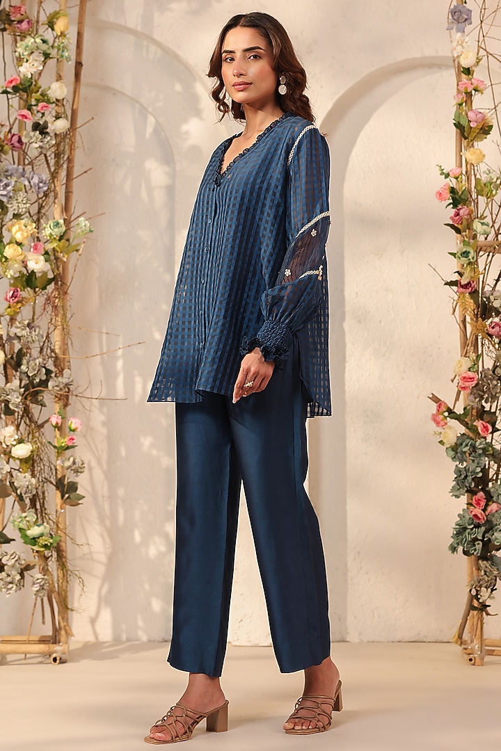 Dark Blue Silk Chanderi Co-Ord Set by Niti Bothra at Pernia's Pop Up Shop
