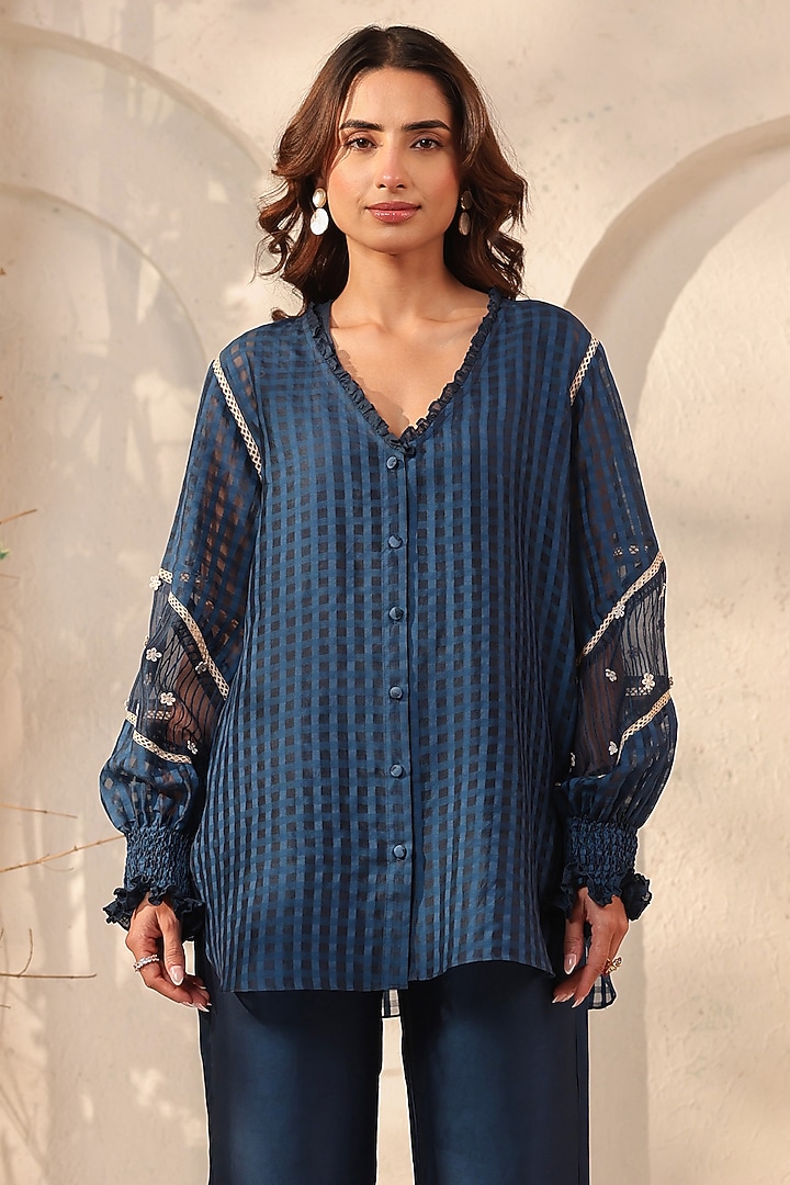 Dark Blue Silk Chanderi Co-Ord Set by Niti Bothra at Pernia's Pop Up Shop