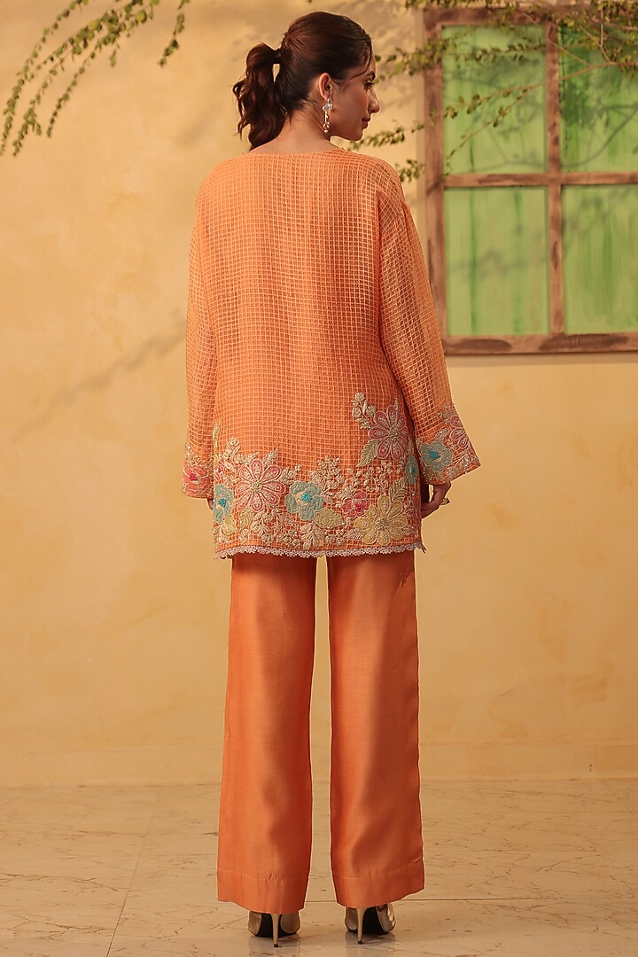 Orange Silk chanderi Applique & Resham Embroidered Co-Ord Set by Niti Bothra at Pernia's Pop Up Shop