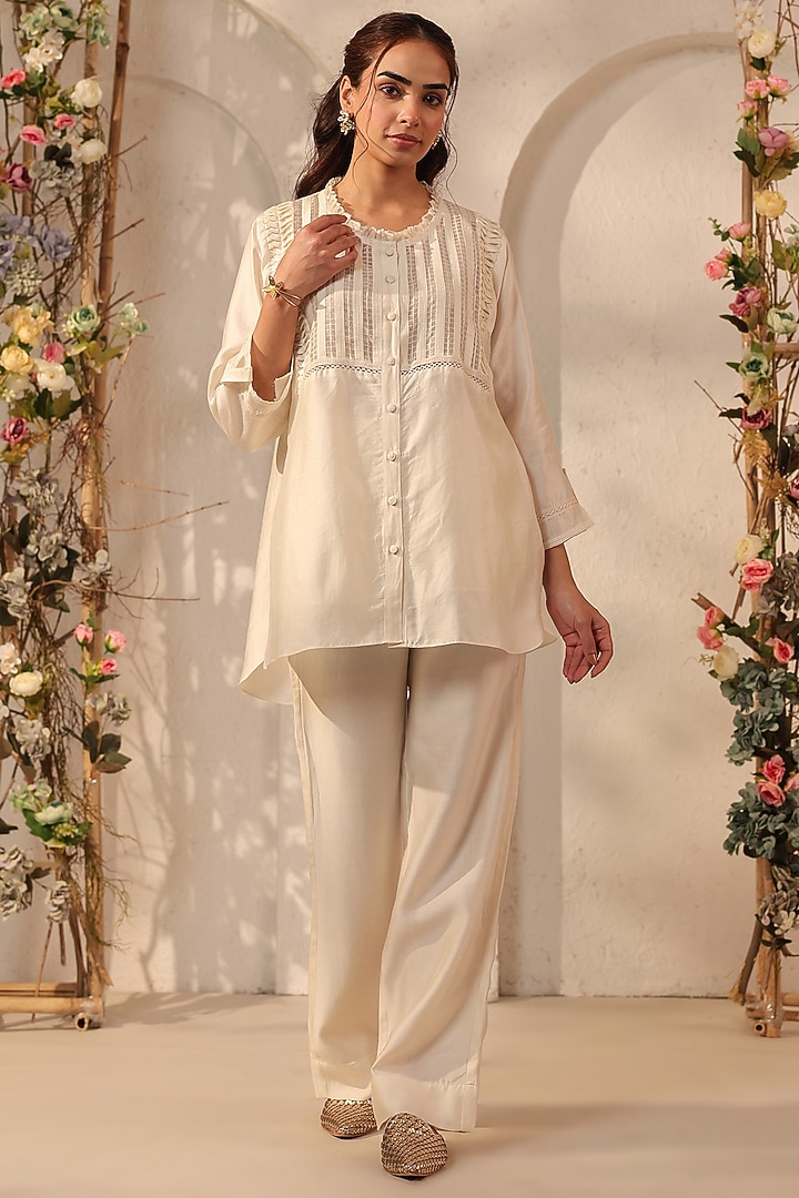 Ivory Silk Tencel Co-Ord Set by Niti Bothra at Pernia's Pop Up Shop