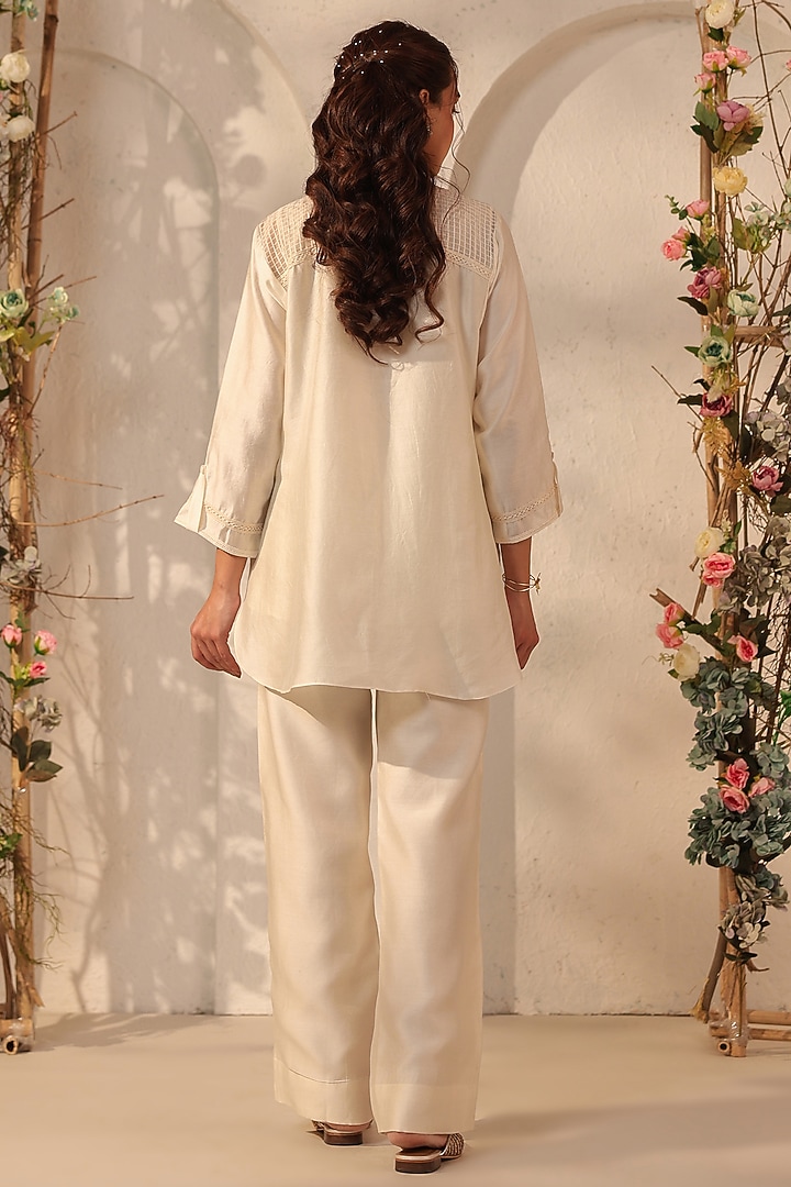 Ivory Silk Tencel Co-Ord Set by Niti Bothra at Pernia's Pop Up Shop