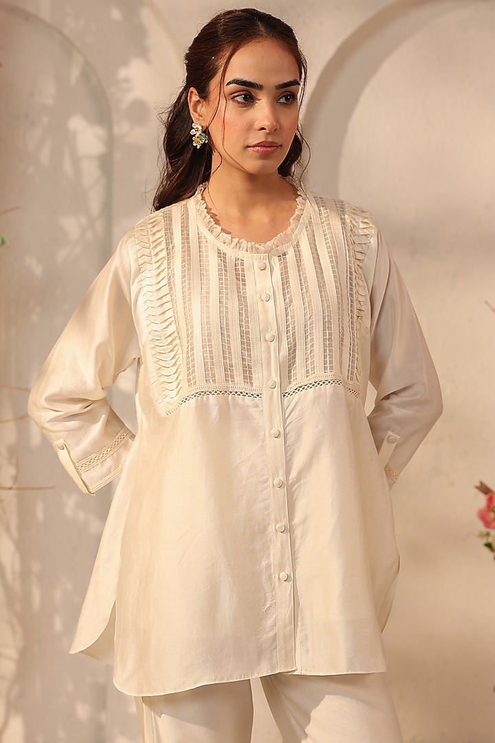 Ivory Silk Tencel Co-Ord Set by Niti Bothra at Pernia's Pop Up Shop