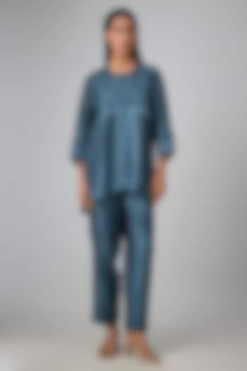 Dark Blue Silk Tencel Co-Ord Set by Niti Bothra at Pernia's Pop Up Shop