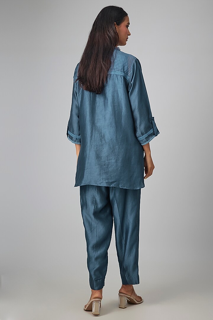 Dark Blue Silk Tencel Co-Ord Set by Niti Bothra at Pernia's Pop Up Shop