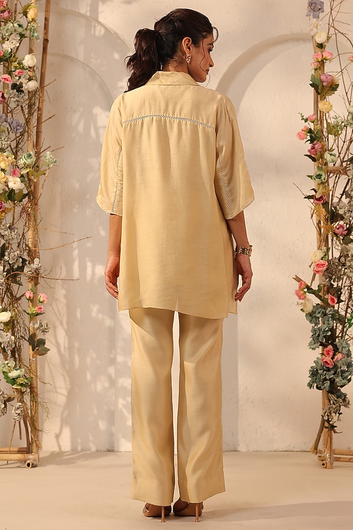 Beige Silk Tencel Co-Ord Set by Niti Bothra at Pernia's Pop Up Shop