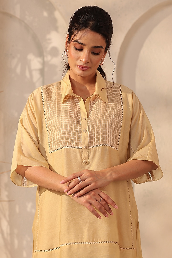 Beige Silk Tencel Co-Ord Set by Niti Bothra at Pernia's Pop Up Shop