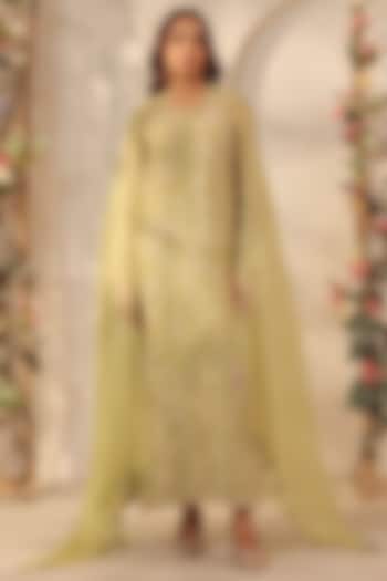 Green Silk Tencel Resham & Applique Embroidered Kurta Set by Niti Bothra at Pernia's Pop Up Shop