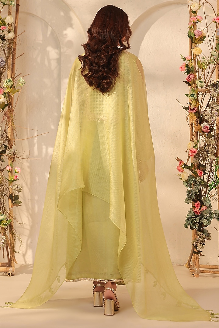 Green Silk Tencel Resham & Applique Embroidered Kurta Set by Niti Bothra at Pernia's Pop Up Shop