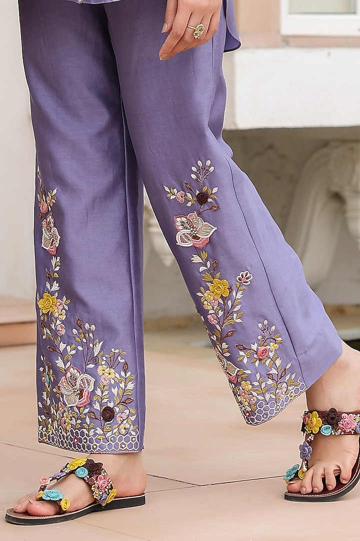 Lilac Silk Tencel 3D Floral Embroidered Co-Ord Set by Niti Bothra at Pernia's Pop Up Shop