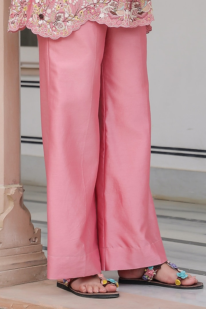 Pink Silk Tencel 3D Floral Embroidered Co-Ord Set by Niti Bothra at Pernia's Pop Up Shop